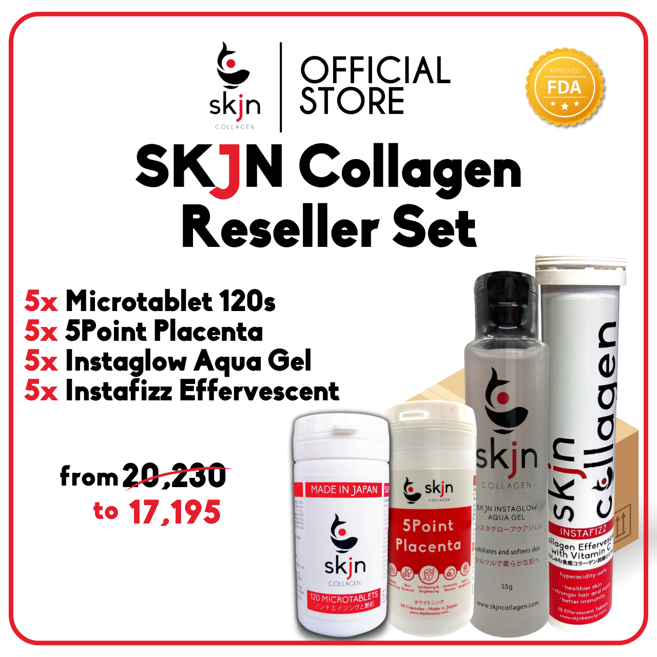 Reseller Set A: Get 15% off on 5 Microtablet 120s, 5 5Point Placenta, 5 AquaGel and 5 Instafizz